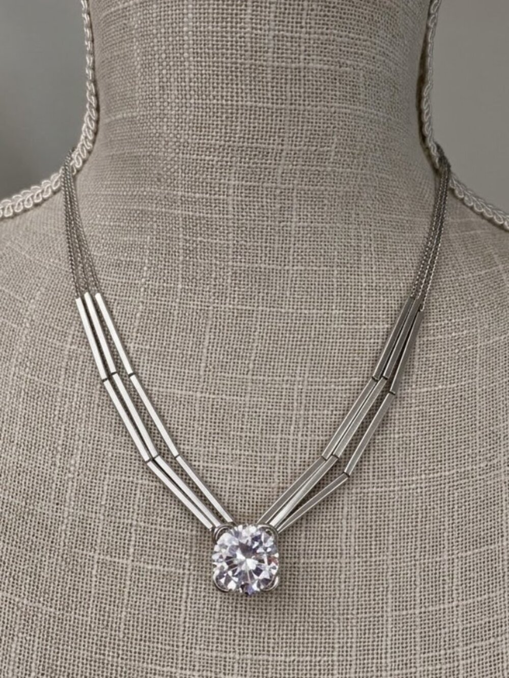 Fifth Avenue Collection Suncatcher AAA CZ Solitaire Rhodium Plated Necklace NWT